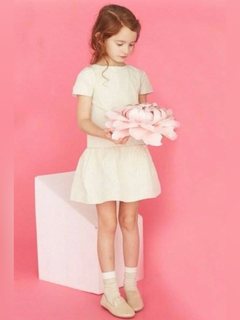 Marie Chantal Girls Ruffled Dress, Petal Pink/Cream & Gold, 6Y